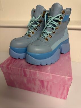 Melanie Martine KOI Crybaby X Chunky Platform Lace-Up Boots in Light Blue